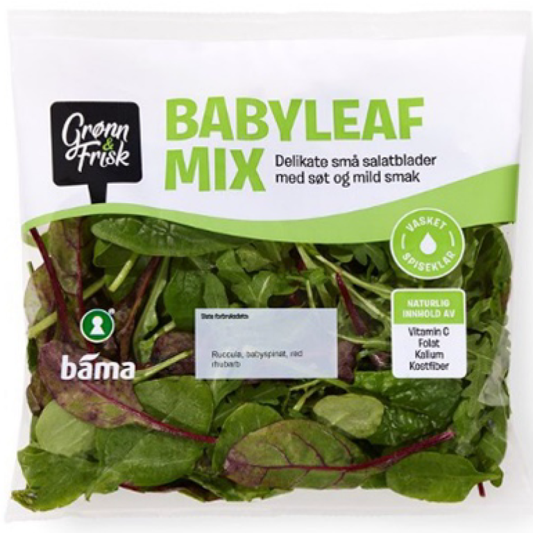 En pakke med Grønn og frisk babyleaf mix