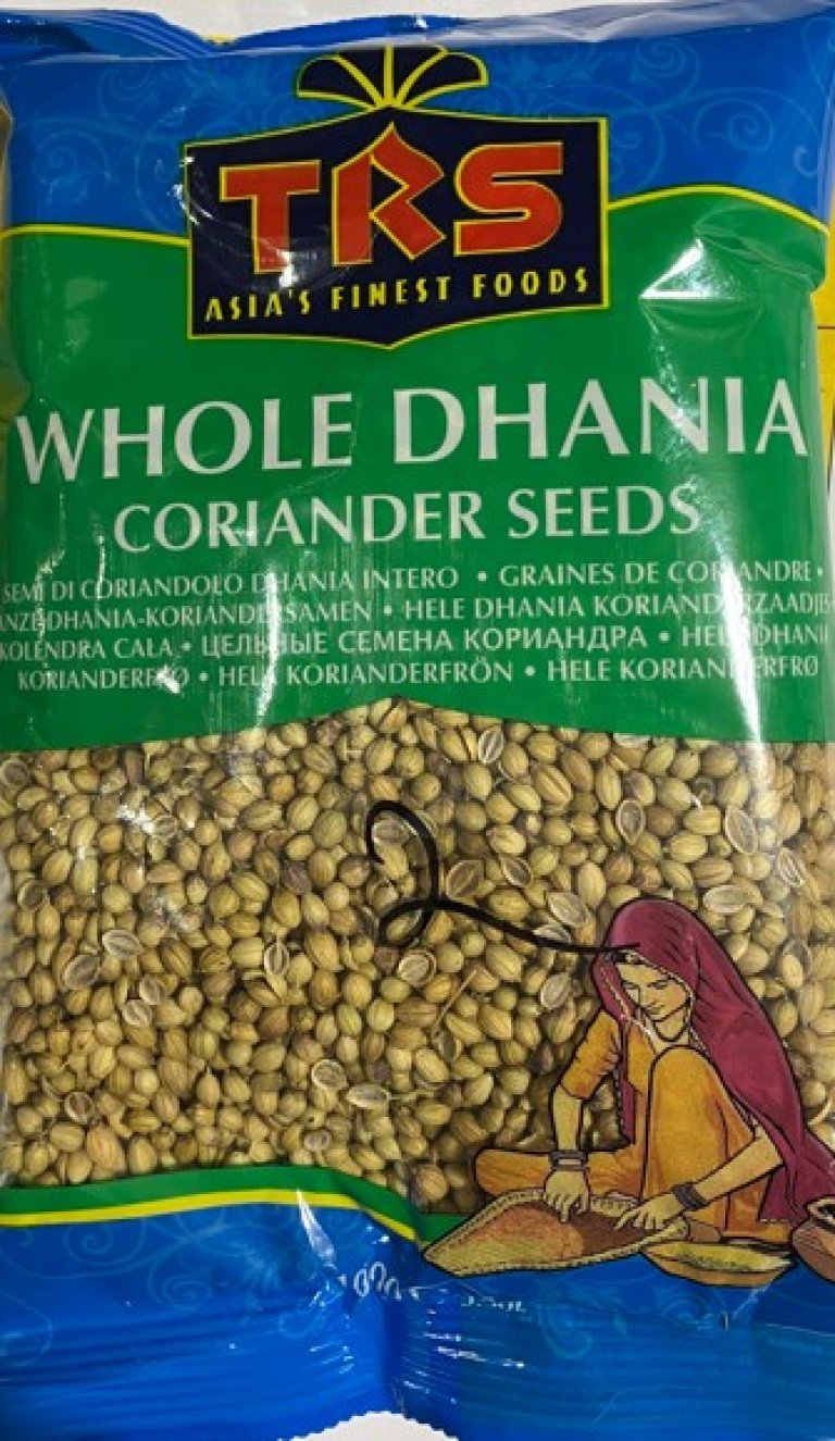 Blå og grønn pose med korienderfrø