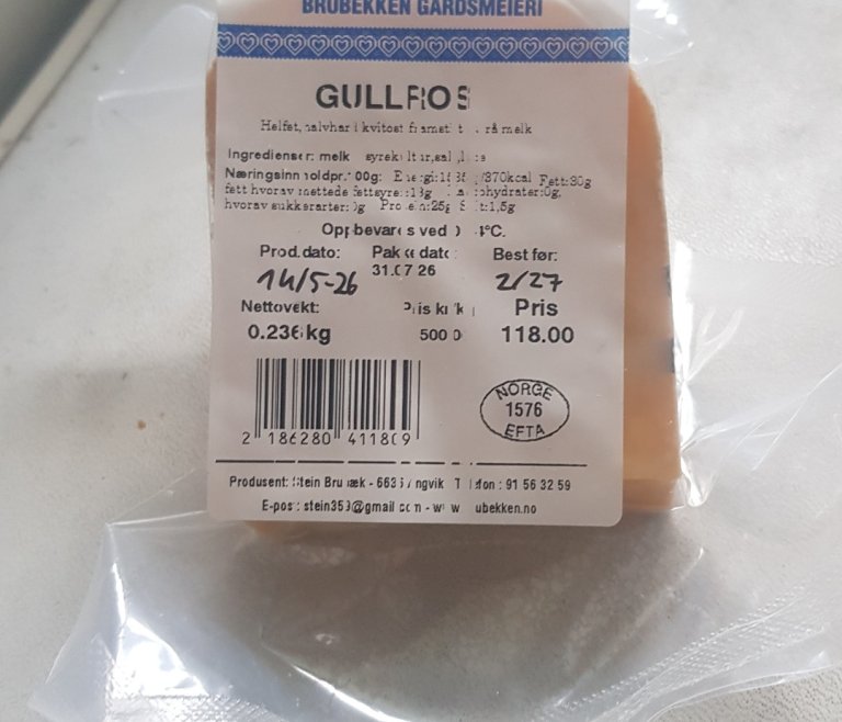 Bilde som viser etiketten til osten Gullros