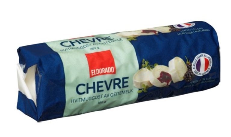 Blå pakke med bilde av chevre ost