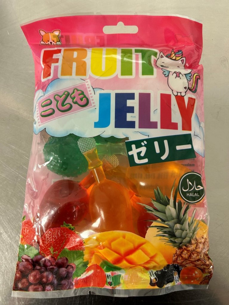 Forsiden av en pakke fruit jelly