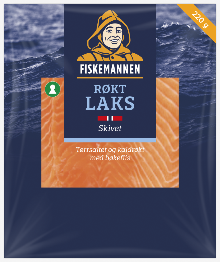 Pakning med røkt laks 220 g skivet fra Fiskemannen