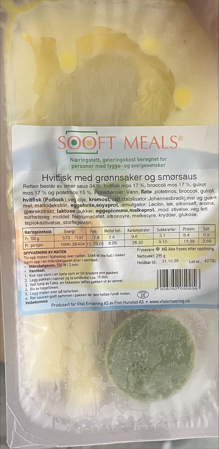 Hvitfisk med grønnsaker og smørsaus Vital Ernæring AS