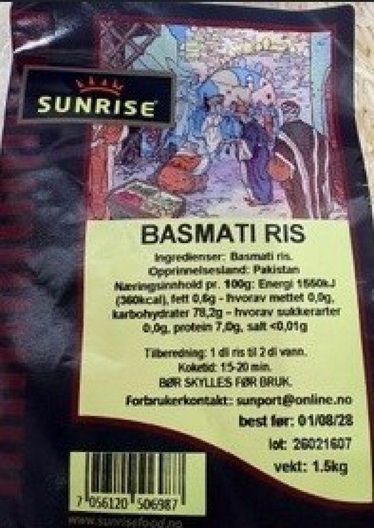 Svart pakning med Basmati ris fra Sunrise
